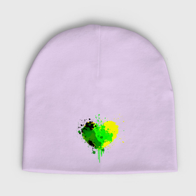 Мужская шапка демисезонная с принтом Сердце зеленое и желтое из капель и брызг ,  |  | Тематика изображения на принте: 