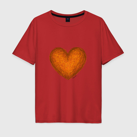 Мужская футболка хлопок Oversize с принтом Рисунок сердце оранжевого цвета в Екатеринбурге, 100% хлопок | свободный крой, круглый ворот, “спинка” длиннее передней части | 