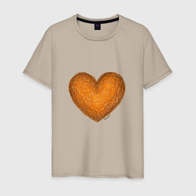 Мужская футболка хлопок с принтом Рисунок сердце оранжевого цвета в Новосибирске, 100% хлопок | прямой крой, круглый вырез горловины, длина до линии бедер, слегка спущенное плечо. | 