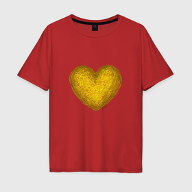 Мужская футболка хлопок Oversize с принтом Рисунок карандашом сердце желтого цвета в Новосибирске, 100% хлопок | свободный крой, круглый ворот, “спинка” длиннее передней части | 