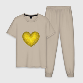 Мужская пижама хлопок с принтом Рисунок карандашом сердце желтого цвета в Тюмени, 100% хлопок | брюки и футболка прямого кроя, без карманов, на брюках мягкая резинка на поясе и по низу штанин
 | 