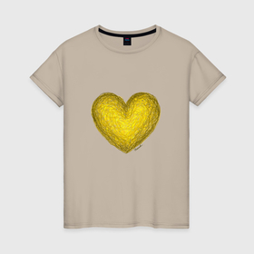 Женская футболка хлопок с принтом Рисунок карандашом сердце желтого цвета в Кировске, 100% хлопок | прямой крой, круглый вырез горловины, длина до линии бедер, слегка спущенное плечо | 