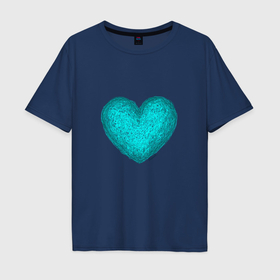Мужская футболка хлопок Oversize с принтом Рисунок карандашом сердце бирюзового цвета в Белгороде, 100% хлопок | свободный крой, круглый ворот, “спинка” длиннее передней части | Тематика изображения на принте: 