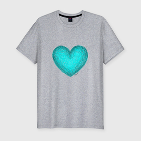 Мужская футболка хлопок Slim с принтом Рисунок карандашом сердце бирюзового цвета в Белгороде, 92% хлопок, 8% лайкра | приталенный силуэт, круглый вырез ворота, длина до линии бедра, короткий рукав | 
