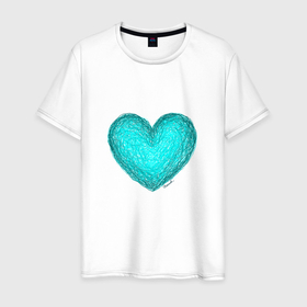 Мужская футболка хлопок с принтом Рисунок карандашом сердце бирюзового цвета , 100% хлопок | прямой крой, круглый вырез горловины, длина до линии бедер, слегка спущенное плечо. | 