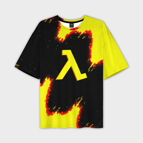 Мужская футболка oversize 3D с принтом Half life огненное лого текстура в Кировске,  |  | 