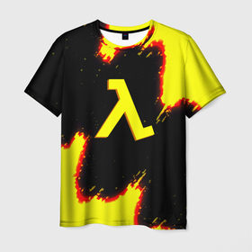 Мужская футболка 3D с принтом Half life огненное лого текстура в Курске, 100% полиэфир | прямой крой, круглый вырез горловины, длина до линии бедер | 