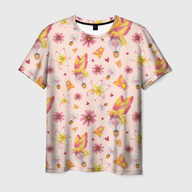 Мужская футболка 3D с принтом Влюблённые мотыльки в Курске, 100% полиэфир | прямой крой, круглый вырез горловины, длина до линии бедер | 
