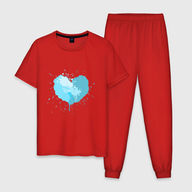 Мужская пижама хлопок с принтом Сердце бирюзовое из капель и брызг в Санкт-Петербурге, 100% хлопок | брюки и футболка прямого кроя, без карманов, на брюках мягкая резинка на поясе и по низу штанин
 | 