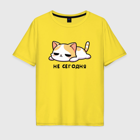 Мужская футболка хлопок Oversize с принтом Не сегодня   кошка , 100% хлопок | свободный крой, круглый ворот, “спинка” длиннее передней части | Тематика изображения на принте: 