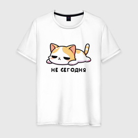 Мужская футболка хлопок с принтом Не сегодня   кошка , 100% хлопок | прямой крой, круглый вырез горловины, длина до линии бедер, слегка спущенное плечо. | Тематика изображения на принте: 