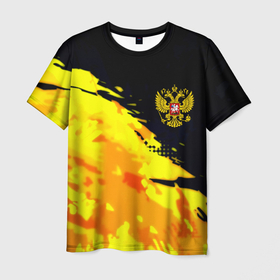 Мужская футболка 3D с принтом Имперский герб россии краски в Новосибирске, 100% полиэфир | прямой крой, круглый вырез горловины, длина до линии бедер | 