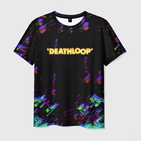 Мужская футболка 3D с принтом Deathloop неон краски текстура в Санкт-Петербурге, 100% полиэфир | прямой крой, круглый вырез горловины, длина до линии бедер | Тематика изображения на принте: 