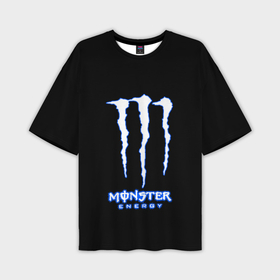 Мужская футболка oversize 3D с принтом Monster energy голубой в Тюмени,  |  | 
