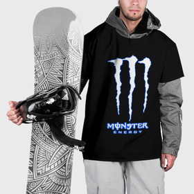 Накидка на куртку 3D с принтом Monster energy голубой , 100% полиэстер |  | Тематика изображения на принте: 
