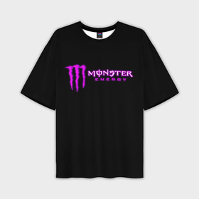 Мужская футболка oversize 3D с принтом Monster energy фиолетовый логотип в Новосибирске,  |  | 