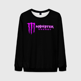 Мужской свитшот 3D с принтом Monster energy фиолетовый логотип в Тюмени, 100% полиэстер с мягким внутренним слоем | круглый вырез горловины, мягкая резинка на манжетах и поясе, свободная посадка по фигуре | Тематика изображения на принте: 