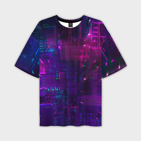 Мужская футболка oversize 3D с принтом Неоновые огни квадратов ,  |  | Тематика изображения на принте: 