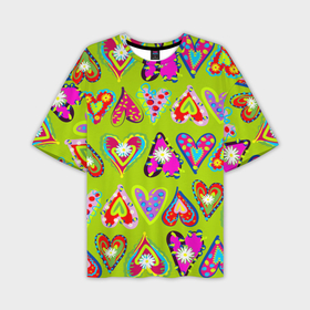 Мужская футболка oversize 3D с принтом Разноцветные сердца в мексиканском стиле в Екатеринбурге,  |  | 
