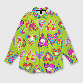 Мужская рубашка oversize 3D с принтом Разноцветные сердца в мексиканском стиле в Санкт-Петербурге,  |  | Тематика изображения на принте: 