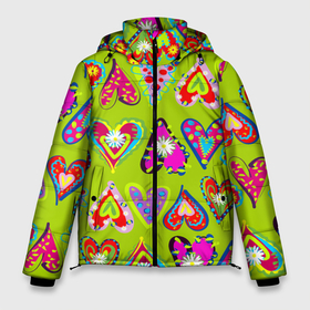 Мужская зимняя куртка 3D с принтом Разноцветные сердца в мексиканском стиле в Тюмени, верх — 100% полиэстер; подкладка — 100% полиэстер; утеплитель — 100% полиэстер | длина ниже бедра, свободный силуэт Оверсайз. Есть воротник-стойка, отстегивающийся капюшон и ветрозащитная планка. 

Боковые карманы с листочкой на кнопках и внутренний карман на молнии. | 