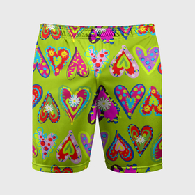 Мужские шорты спортивные с принтом Разноцветные сердца в мексиканском стиле в Кировске,  |  | 