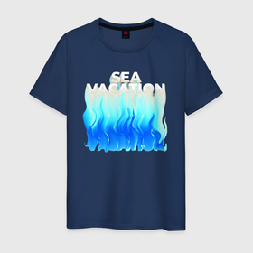 Мужская футболка хлопок с принтом Vacation at sea в Кировске, 100% хлопок | прямой крой, круглый вырез горловины, длина до линии бедер, слегка спущенное плечо. | 