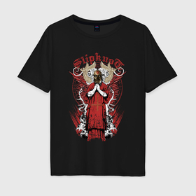 Мужская футболка хлопок Oversize с принтом Slipknot на фоне антихриста в Екатеринбурге, 100% хлопок | свободный крой, круглый ворот, “спинка” длиннее передней части | 