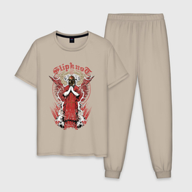 Мужская пижама хлопок с принтом Slipknot на фоне антихриста в Новосибирске, 100% хлопок | брюки и футболка прямого кроя, без карманов, на брюках мягкая резинка на поясе и по низу штанин
 | 