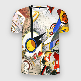 Мужская футболка 3D Slim с принтом Кандинский картина   шумная акварель в Тюмени, 100% полиэстер с улучшенными характеристиками | приталенный силуэт, круглая горловина, широкие плечи, сужается к линии бедра | 