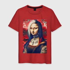 Мужская футболка хлопок с принтом Мона Лиза   панк в татухах в Екатеринбурге, 100% хлопок | прямой крой, круглый вырез горловины, длина до линии бедер, слегка спущенное плечо. | 