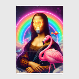 Магнитный плакат 2Х3 с принтом Мона Лиза   лампочка и розовый фламинго в Курске, Полимерный материал с магнитным слоем | 6 деталей размером 9*9 см | 