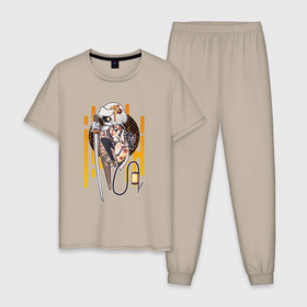 Мужская пижама хлопок с принтом Serial Designation N japan в Кировске, 100% хлопок | брюки и футболка прямого кроя, без карманов, на брюках мягкая резинка на поясе и по низу штанин
 | 