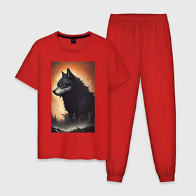 Мужская пижама хлопок с принтом Большой и страшный серый волк в Санкт-Петербурге, 100% хлопок | брюки и футболка прямого кроя, без карманов, на брюках мягкая резинка на поясе и по низу штанин
 | 