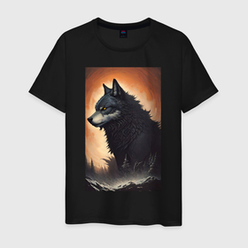 Мужская футболка хлопок с принтом Большой и страшный серый волк в Новосибирске, 100% хлопок | прямой крой, круглый вырез горловины, длина до линии бедер, слегка спущенное плечо. | 