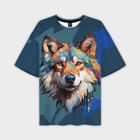Мужская футболка oversize 3D с принтом Очень красивый волк в Петрозаводске,  |  | 