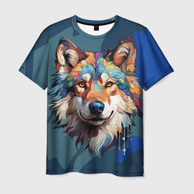 Мужская футболка 3D с принтом Очень красивый волк в Петрозаводске, 100% полиэфир | прямой крой, круглый вырез горловины, длина до линии бедер | 