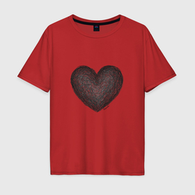 Мужская футболка хлопок Oversize с принтом Сердце нарисованное простым карандашом в Санкт-Петербурге, 100% хлопок | свободный крой, круглый ворот, “спинка” длиннее передней части | 