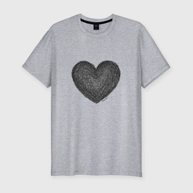 Мужская футболка хлопок Slim с принтом Сердце нарисованное простым карандашом , 92% хлопок, 8% лайкра | приталенный силуэт, круглый вырез ворота, длина до линии бедра, короткий рукав | 