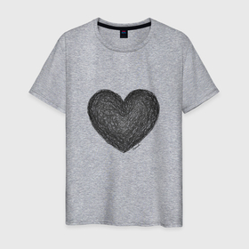 Мужская футболка хлопок с принтом Сердце нарисованное простым карандашом в Кировске, 100% хлопок | прямой крой, круглый вырез горловины, длина до линии бедер, слегка спущенное плечо. | 