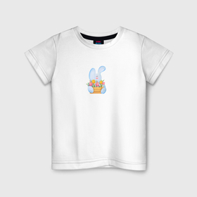 Детская футболка хлопок с принтом Милый зайчик с цветами в Екатеринбурге, 100% хлопок | круглый вырез горловины, полуприлегающий силуэт, длина до линии бедер | Тематика изображения на принте: 