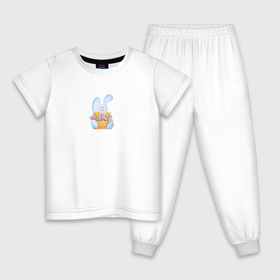 Детская пижама хлопок с принтом Милый зайчик с цветами в Екатеринбурге, 100% хлопок |  брюки и футболка прямого кроя, без карманов, на брюках мягкая резинка на поясе и по низу штанин
 | Тематика изображения на принте: 