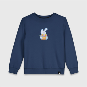 Детский свитшот хлопок с принтом Милый зайчик с цветами в Курске, 100% хлопок | круглый вырез горловины, эластичные манжеты, пояс и воротник | 