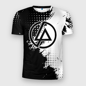 Мужская футболка 3D Slim с принтом Linkin park   черно белая абстракция в Петрозаводске, 100% полиэстер с улучшенными характеристиками | приталенный силуэт, круглая горловина, широкие плечи, сужается к линии бедра | 