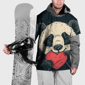 Накидка на куртку 3D с принтом Влюбленная панда обнимает сердечко в Курске, 100% полиэстер |  | 