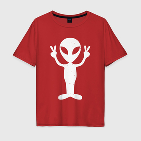 Мужская футболка хлопок Oversize с принтом Peace alien в Курске, 100% хлопок | свободный крой, круглый ворот, “спинка” длиннее передней части | 