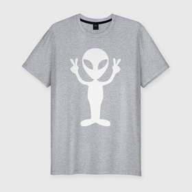 Мужская футболка хлопок Slim с принтом Peace alien в Курске, 92% хлопок, 8% лайкра | приталенный силуэт, круглый вырез ворота, длина до линии бедра, короткий рукав | 