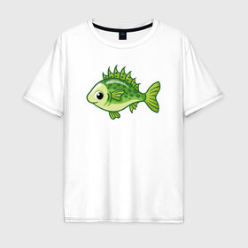 Мужская футболка хлопок Oversize с принтом Зелёная рыбёшка в Санкт-Петербурге, 100% хлопок | свободный крой, круглый ворот, “спинка” длиннее передней части | 