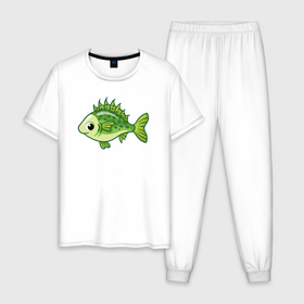 Мужская пижама хлопок с принтом Зелёная рыбёшка в Белгороде, 100% хлопок | брюки и футболка прямого кроя, без карманов, на брюках мягкая резинка на поясе и по низу штанин
 | 
