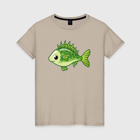 Женская футболка хлопок с принтом Зелёная рыбёшка в Белгороде, 100% хлопок | прямой крой, круглый вырез горловины, длина до линии бедер, слегка спущенное плечо | 